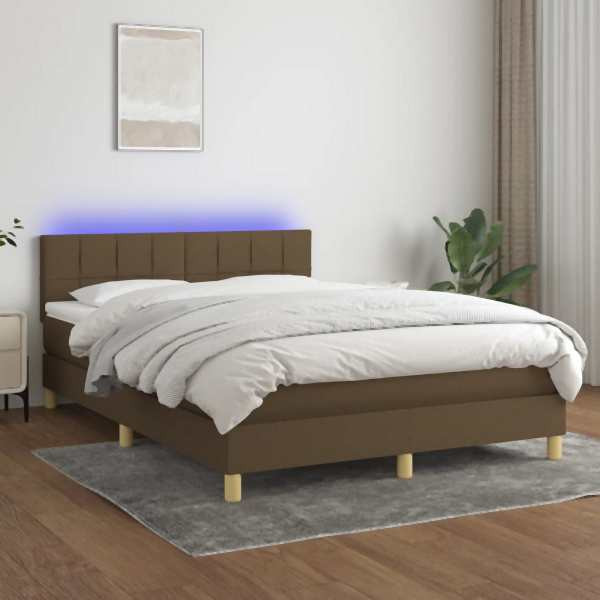 vidaXL Boxspringbett mit Matratze & LED Dunkelbraun 140x200 cm Stoff, 3133720