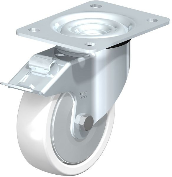 Blickle LK-SPO 125G-3-FI-FA Stahlblech-Lenkrolle, schwere Ausführung, mit Anschraubplatte & Feststeller, Polyamid, Weiß, 636373