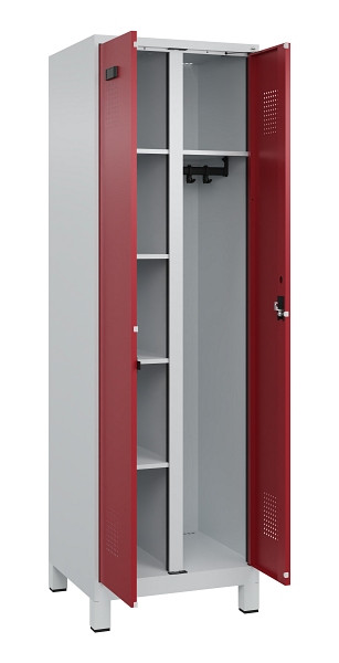 C+P Wäsche-/Garderobenspind Evolo PLUS, mit Füßen, 2 Abteile, 1950x600x500mm, 7, Frontfarbe RAL 3003 Rubinrot, Zylinderschloss, 049610-20 S10031