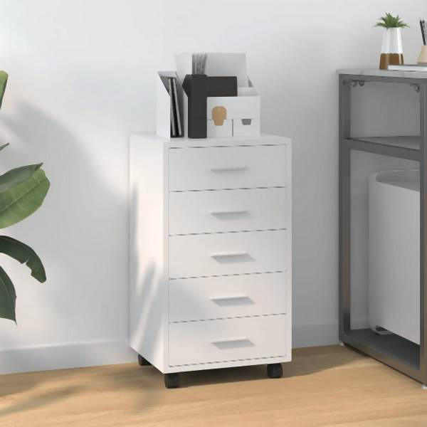 vidaXL Schubladenschrank mit Rollen Hochglanz-Weiß Holzwerkstoff, 342673