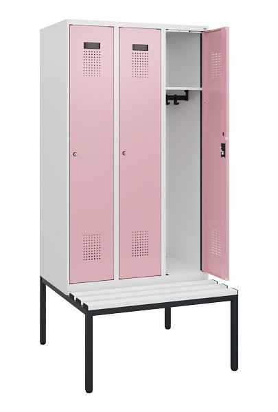 C+P Spind Evolo PLUS, 3 Abteile, 1950x900x815mm, 9016/3015, Zylinderschloss, Material Sitzfläche Kunststoff, Sitzbank, 0490505-30 S10099