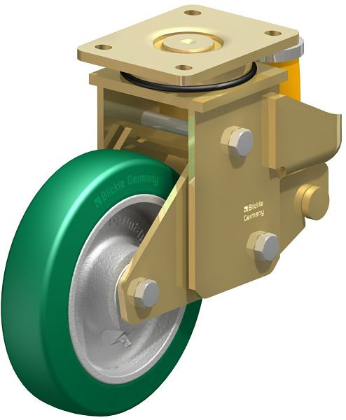 Blickle LSFE-GST 200K Stahlgeschweißte Schwerlast-Lenkrolle mit Polyurethanfeder, Blickle Softhane®, Grün, 755380