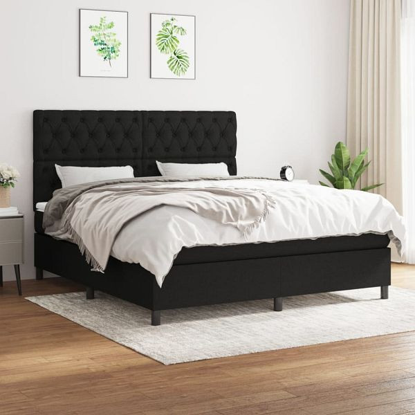 vidaXL Boxspringbett mit Matratze Schwarz 160x200 cm Stoff, 3142027