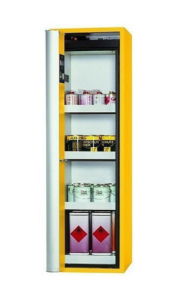 asecos Sicherheitsschrank S-PHOENIX Vol.2-90, S90.196.060.FDAC in sicherheitsgelb RAL 1004 mit 3x Wannenboden Standard (Stahlblech), 30235-002-30255