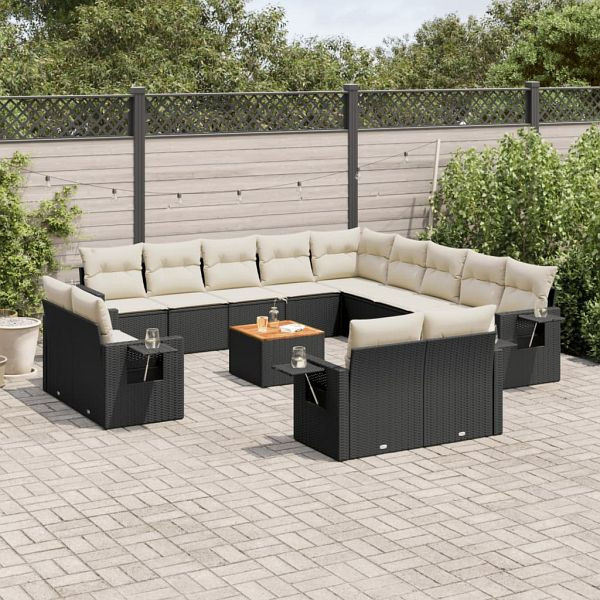 vidaXL 14-teilig Garten-Sofagarnitur mit Kissen Schwarz Poly Rattan, 3257169