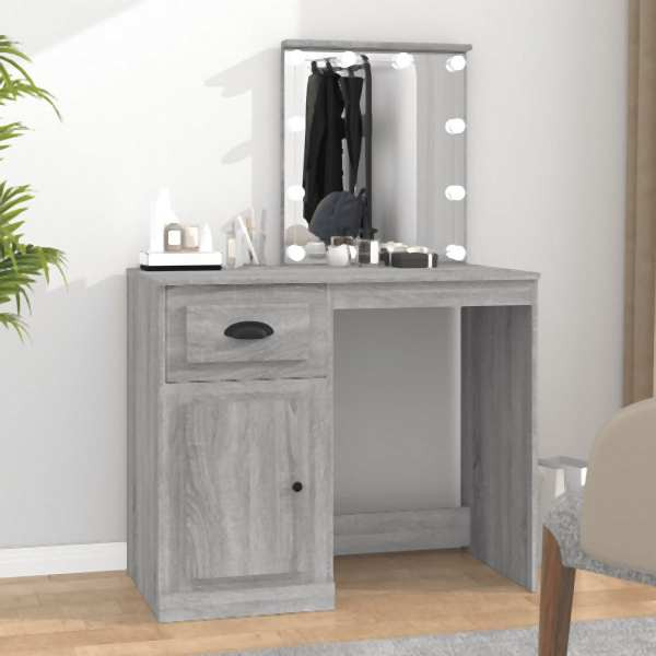 vidaXL Schminktisch mit LEDs Grau Sonoma 90x50x132,5 cm Holzwerkstoff, 816774