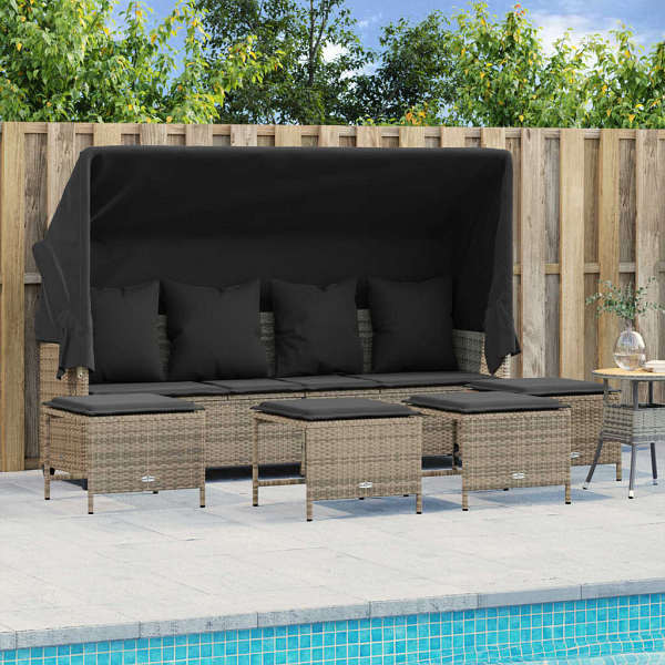 vidaXL 5-tlg. Garten-Sofagarnitur mit Kissen Grau Poly Rattan, UV-beständig, 3261565