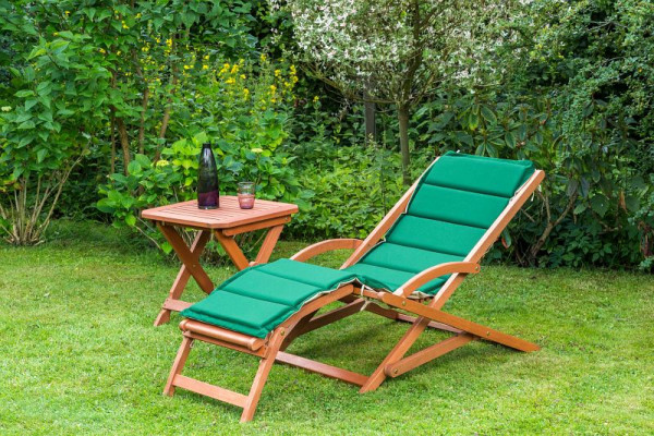 Merxx Copa Cabana Set 3-teilig, 1 Copa Cabana Schwungliege, 1 grün/beigen Wendekissen, 1 Hocker, 50 x 50 cm, FSC Eukalyptusholz, 50099-101
