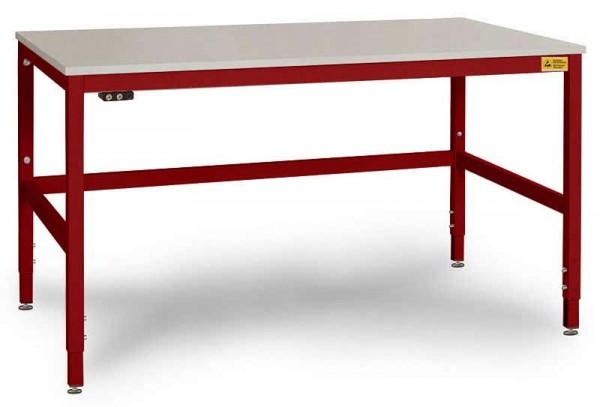Manuflex ESD-Arbeitstisch CANTOLAB Spezial mit Kunststoffplatte, BxTxH = 1250 x 800 x 758-958 mm, Rubinrot, LC3036.3003