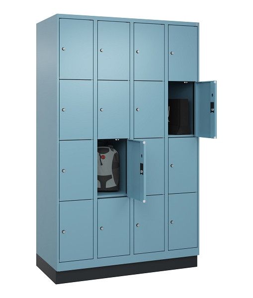 C+P Schließfachschrank Evolo PLUS, mit Sockel, 16 Fächer, 1950x1200x500mm, 0010/2406015 RDS Architekturblau, 049020-404 S10021