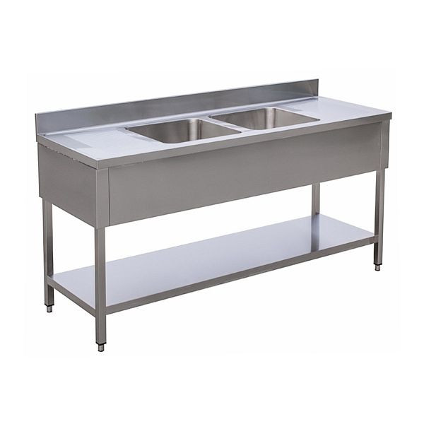 Vaiotec TOPLINE Spültisch 700 / 2 Becken mitte, 40 mm starke Arbeitsplatte, 200x70x95 cm, 10830