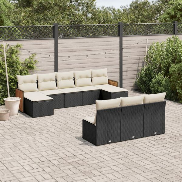 vidaXL 10-tlg. Garten-Sofagarnitur mit Kissen Schwarz Poly Rattan, 3228065