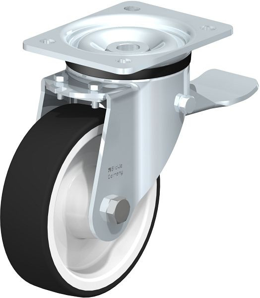 Blickle LK-POTH 150R-ST Stahlblech-Lenkrolle, schwere Ausführung, mit Anschraubplatte & Feststeller, Thermoplastisches Polyurethan, Grau, 51433