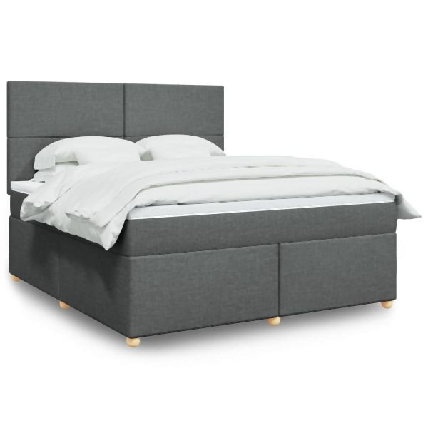 vidaXL Boxspringbett mit Matratze Dunkelgrau 180x200 cm Stoff, 3293653