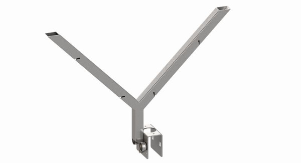 Schake Übersteigschutz in Y-Form, durch schräge Schlitze im Vierkantrohr können die Stacheldrähte, 3B156