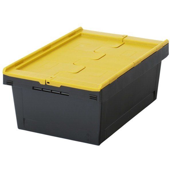 BITO Mehrwegbehälter MBD64221 Eco Regranulat schwarz Deckel/Stecklager postgelb, C0402-0434