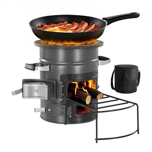 VEVOR Raketenofen, BBQ Holzofen mit Tragetasche, SPCC-Stahl, Doppeltür, für Zweige/Stöcke/Holzkohle, Outdoor Campinggrill, YTHJLYTSPCCS6V045001V0