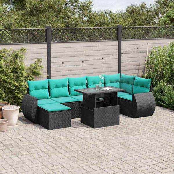 vidaXL 8-teiliges Gartensofa-Set mit Kissen, schwarzes Polyrattan, 3268687