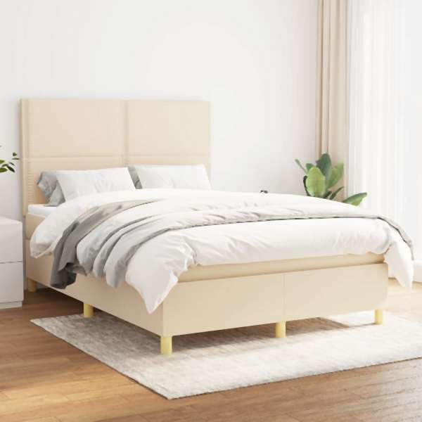 vidaXL Boxspringbett mit Matratze Creme 140x190 cm Stoff, 3142254
