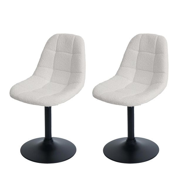 Mendler 2er-Set Esszimmerstuhl HWC-A60, Küchenstuhl Stuhl Drehstuhl, Stahl FSC® Stoff/Textil Bouclé (450g/m²), creme, 108842