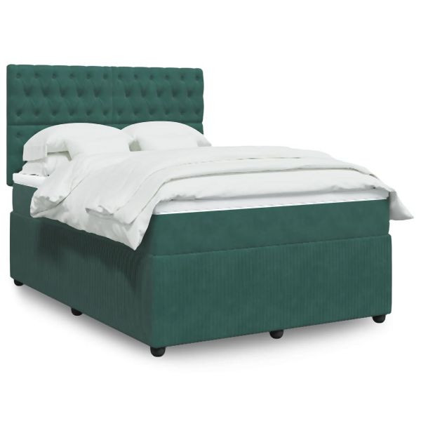 vidaXL Boxspringbett mit Matratze Dunkelgrün 160x200 cm Samt, 3294691