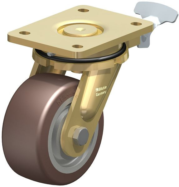 Blickle LS-GB 128K-RI4 Stahlgeschweißte Schwerlast-Lenkrolle, schwere Drehkranz-Ausführung, Blickle Besthane®, Braun, 852582