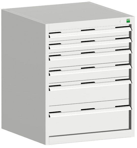 bott cubio Schubladenschrank bestückt mit 6 Schubladen BxTxH: 650 x 650 x 800 mm, RAL 7035, 40019039.16V