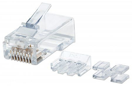 INTELLINET 80er-Pack Cat6A RJ45-Modularstecker, UTP, 3-Punkt-Aderkontaktierung, 790659