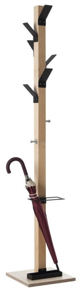 Deskin Garderobenständer aus Holz, 6 Haken Schirmständer, Schwarz, 350 x 350 x 1780 mm, 331934