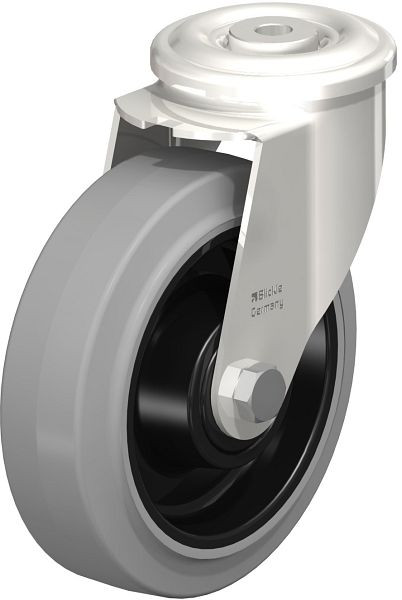 Blickle LEXR-POEV 160KD-SG Edelstahl-Lenkrolle mit Rückenloch, Elastik-Vollgummi, Grau, 623215