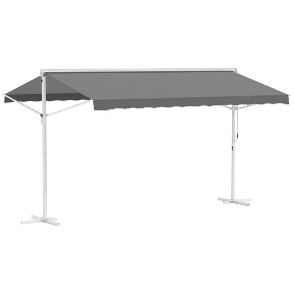 Outsunny Standmarkise Gartenmarkise Markise mit Faltarm Kurbel Terrasse Grau 4,5x3,42m, 840-181GY