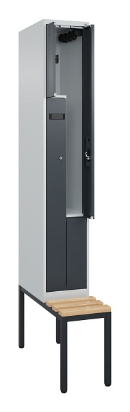 C+P Z-Spind Evolo PLUS, Bank, 2 Fächer, 2120x300x815mm, 7035/7016, Zylinderschloss, Sitzfläche Buche-Hartholz, Sitzbank, 0490537-102 S10037