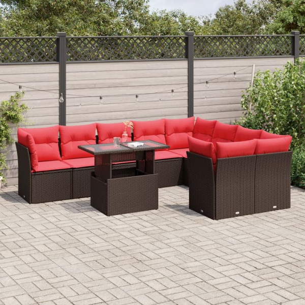 vidaXL 10-teiliges Gartensofa-Set mit Kissen, braun, Polyrattan, 3266844