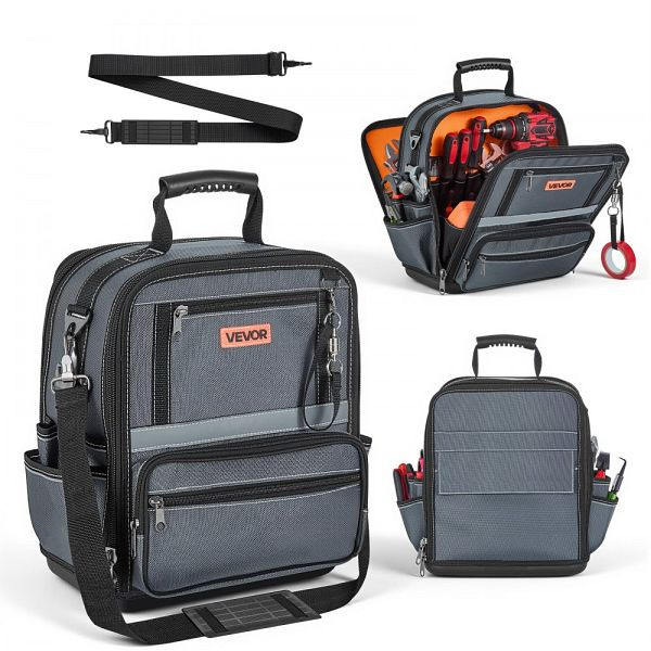 VEVOR Werkzeugtasche 33,5x23x39cm, 24 Innen- & 10 Außenfächer, Wasserfest, Polyester mit Schultergurt & Reißverschluss, GJTB12YCSLDZZL54W001V0