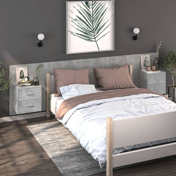 vidaXL Wand-Nachttische 2 Stück Betongrau, Material: Holzwerkstoff, 810998