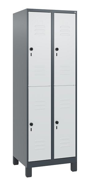 C+P Doppelstöckiger Spind Classic PLUS, Füße, 2 Abteile, 1800x600x500mm, 7016/7035, Drehriegel, 0803107-20 S10013
