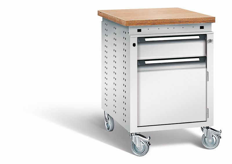 Otto Kind Werkbank Serie function Typ 151 fahrbar, Multiplexplatte, bündig, Unterbau, mit Zentralverschluss, komplett RAL 7035, 072378117