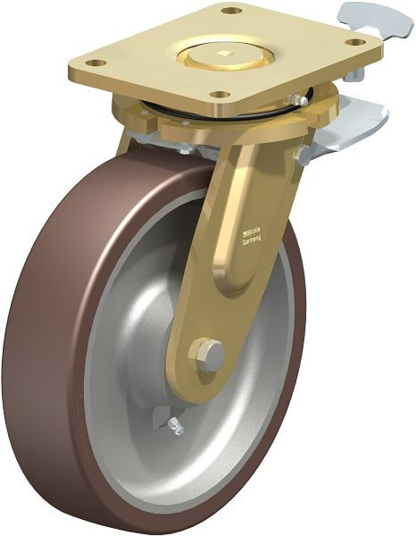 Blickle LS-GB 250K-ST-RI4 Stahlgeschweißte Schwerlast-Lenkrolle, schwere Drehkranz-Ausführung mit Feststeller, Blickle Besthane®, Braun, 760722