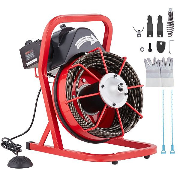 VEVOR Rohrreinigungsmaschine Rohrreinigungsgerät Manuelle Zufuhr 22,86mx9,53mm, SDJJKLSGDSTJXKYV3V2