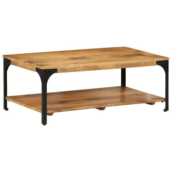 vidaXL Couchtisch mit Ablage 100x55x38 cm Massivholz Mango und Stahl, 352019