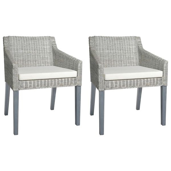 vidaXL Esszimmerstühle mit Kissen 2 Stück Grau Natur Rattan, 325494