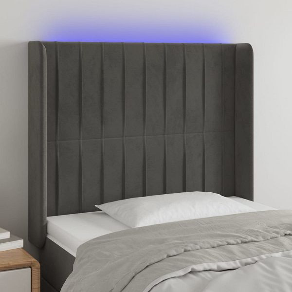 vidaXL LED Kopfteil Dunkelgrau 93x16x118/128 cm Samt, 3124323
