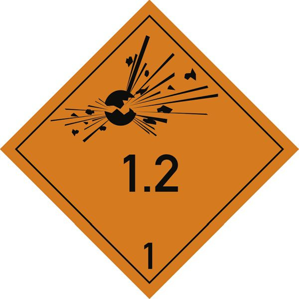 Moedel Gefahrzettel Klasse 1 - Unterklasse 1.2, Papier, 100x100 mm, VE: 1000 Stück/Rolle, 65905