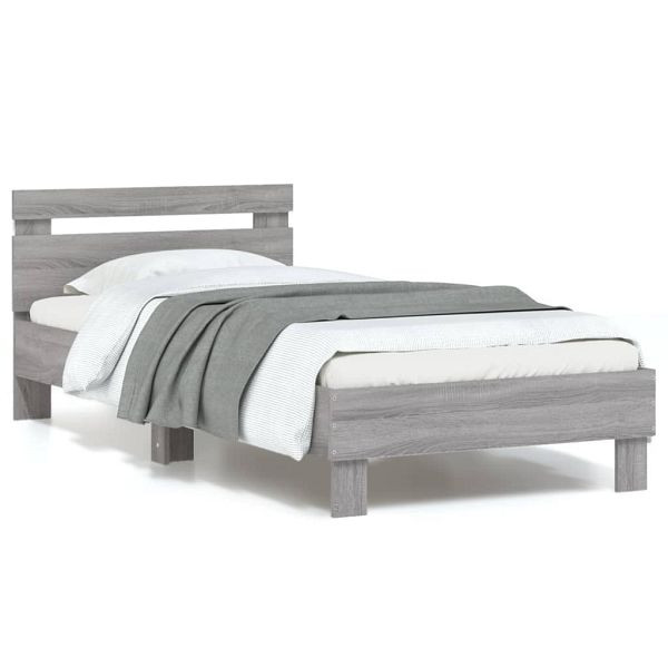 vidaXL Bettgestell mit Kopfteil und LED-Leuchten Grau Sonoma 90x190 cm, 838748