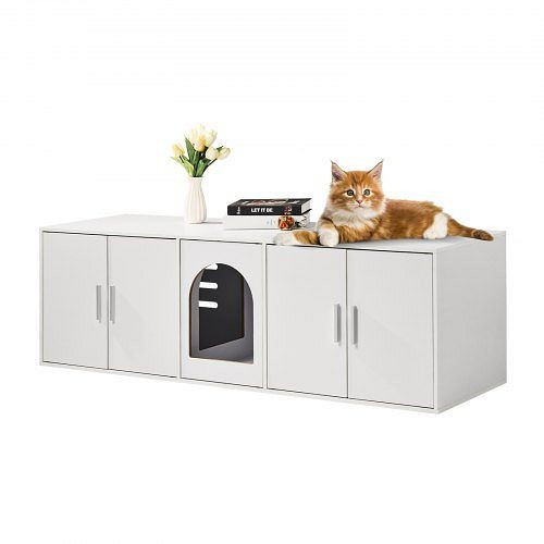 VEVOR Katzentoilette Katzenklo Schrank Katzenschrank 1,47x0,46x0,45m Weiß, JSDMMSPWQ57IKZ26TV0