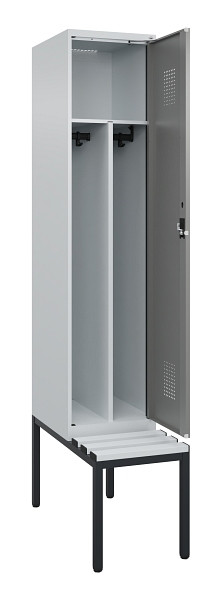 C+P Spind Evolo PLUS, 1 Abteile, 2120x400x815mm, 7035/0004, Haken 4, Zylinderschloss, Sitzfläche Kunststoff, Sitzbank, Trennwand, 0490507-12F S10095