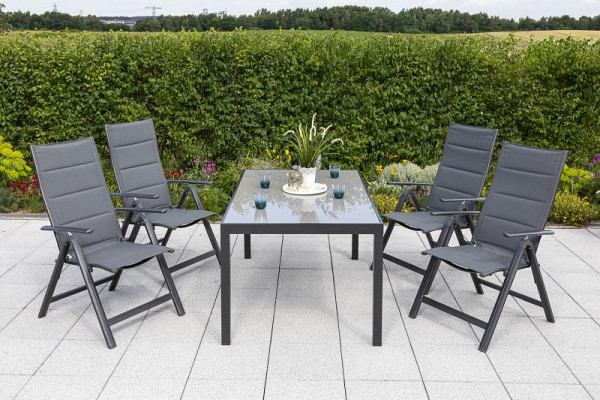 Merxx Taviano Set 5-teilig, 4 Klappsessel, Rückenlehne 5-fach verstellbar, gepadded, 1 Tisch, 150 x 90 cm, graphit/grau, 50261-207
