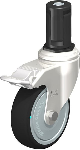 Blickle LKRXA-PATH 101KD-11-FI-FK-EXR15 Edelstahl-Apparate-Lenkrolle mit Expander & Feststeller, Thermoplastisches Polyurethan, Grau, 853450