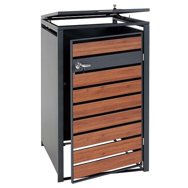 Mendler 1er Mülltonnenverkleidung HWC-J81, Mülltonnenbox, erweiterbar, Metall 32kg, anthrazit, Kirsche-Holzoptik dunkelbraun, 83362