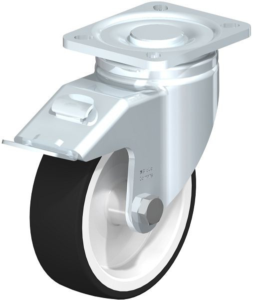 Blickle LH-POTH 125G-1-FI Stahlblech-Bockrolle, Schwerlast-Ausführung, mit Anschraubplatte & Feststeller, Thermoplastisches Polyurethan, Grau, 612176